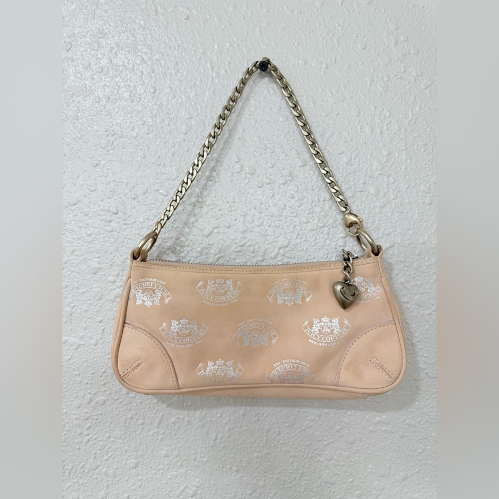 Vintage Juicy Couture Y2K Nude Nubuck Baguette Bag with Chain Handle